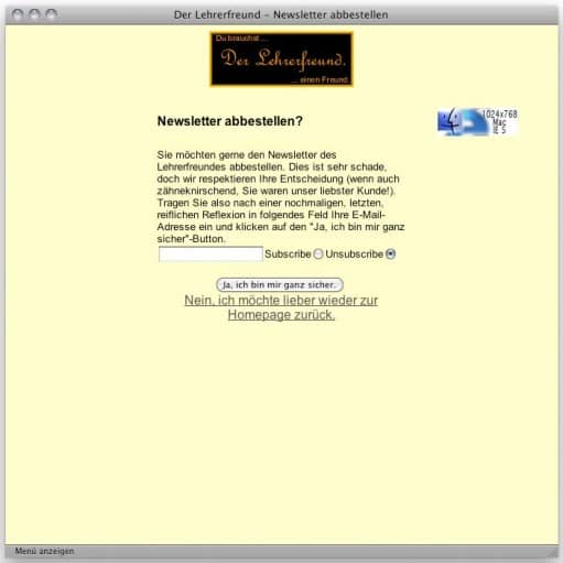 Lehrerfreund v1 (2000): Newsletter abbestellen