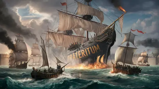 Piratenschiff mit der Aufschrift »Präteritum«